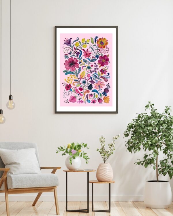 Rosa Poster med Paradisträd i akvarell