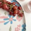 Stort ovalt serveringsfat Turkos & Rosa blommor