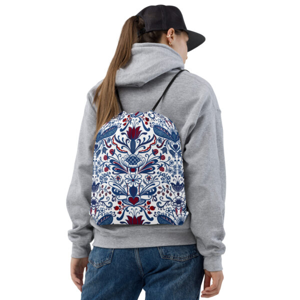 Gympaväska, draw string, blåvit kurbits
