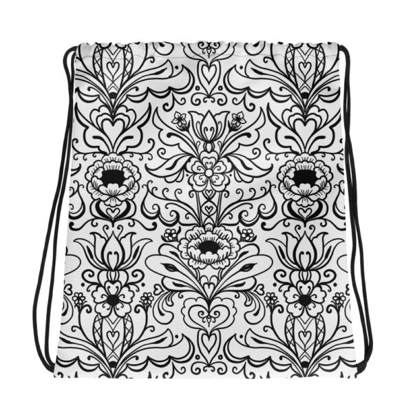 Gympaväska draw string, kurbits svartvit - Bild 5