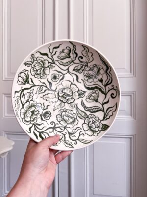 stor skål mörkgrönt blomstermönster